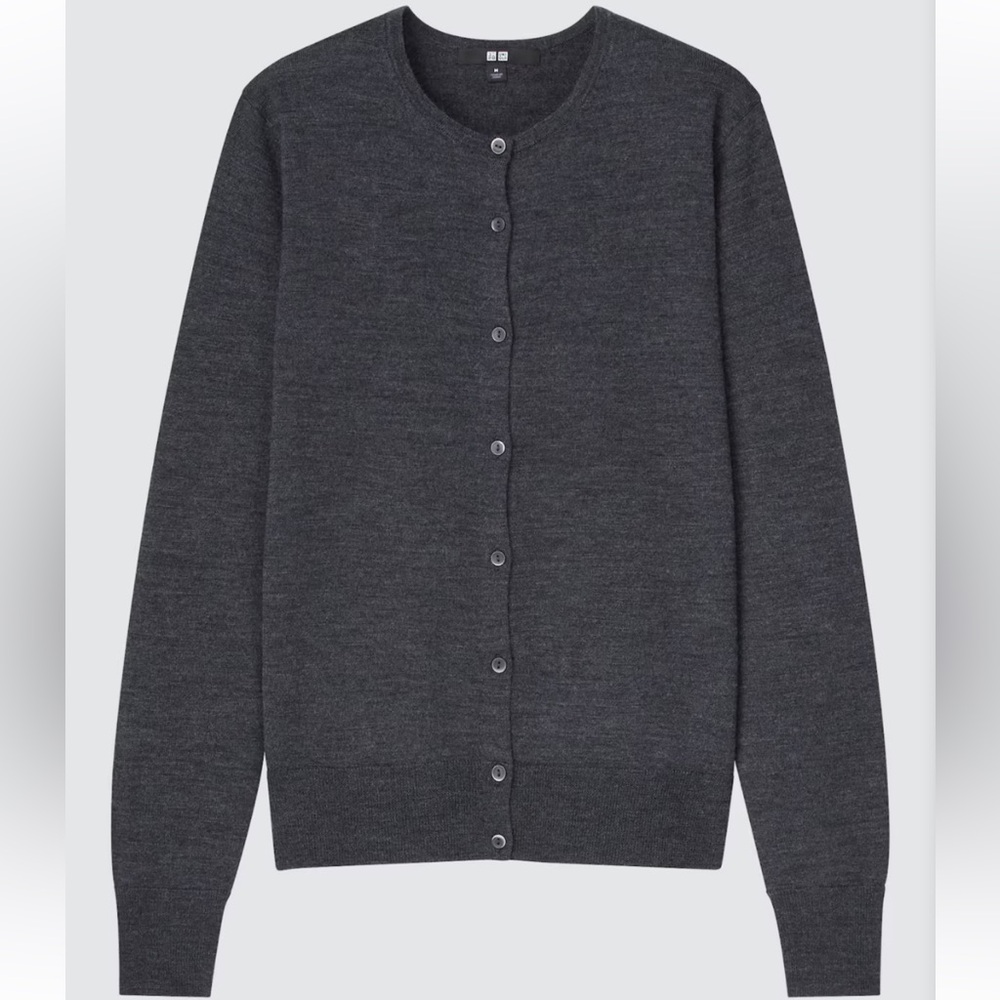 Uniqlo Extra Fine Merino Crew Neck Cardigan - Charcoal Grey